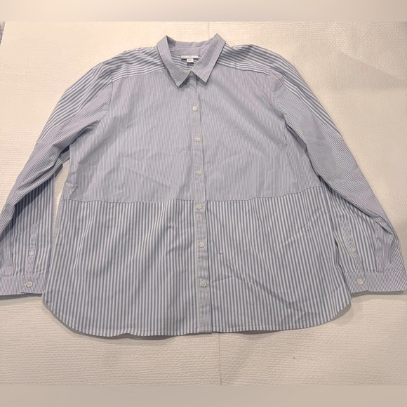 J. Jill Tops - J. Jill Womens Light Blue and white, Multi directional, Stripe Button Down Shirt
